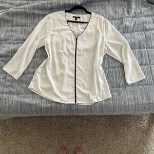 Women's White Blouse with Black Trim